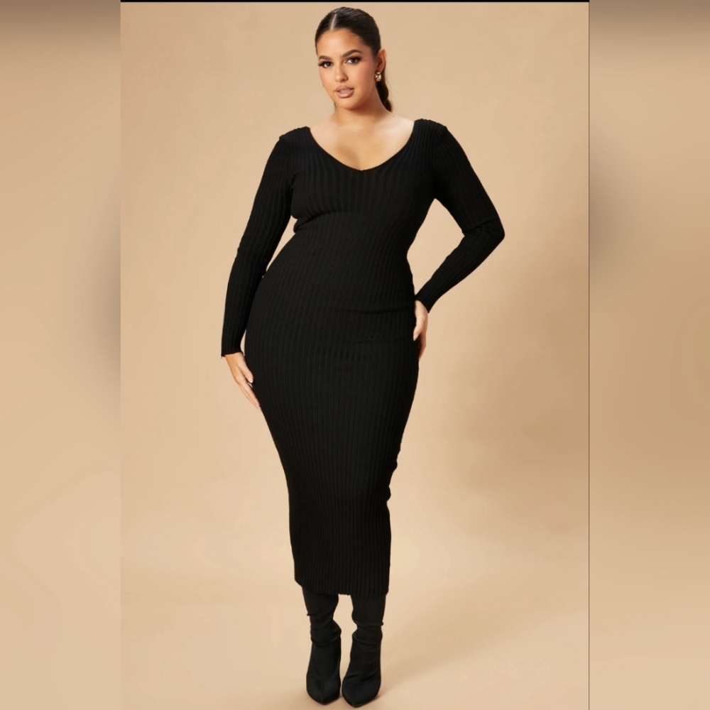 Women's Black Long sleeve off the shoulder kallan knit dress size 1X